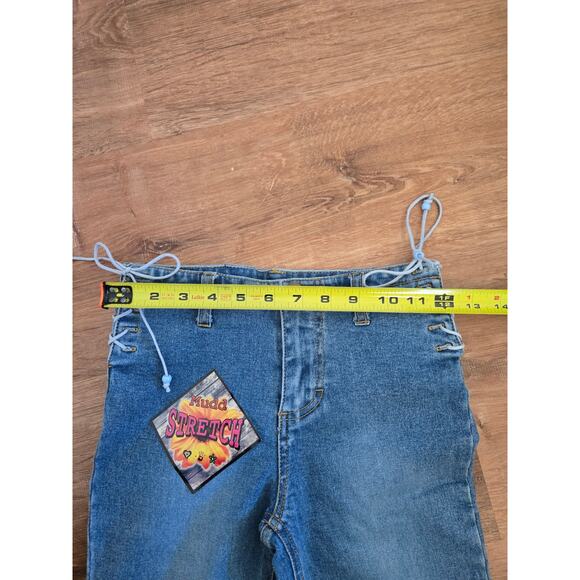 Vintage Mudd y2k lace up jeans size 7 juniors embroidered boho blue bell bottoms - Picture 4 of 7